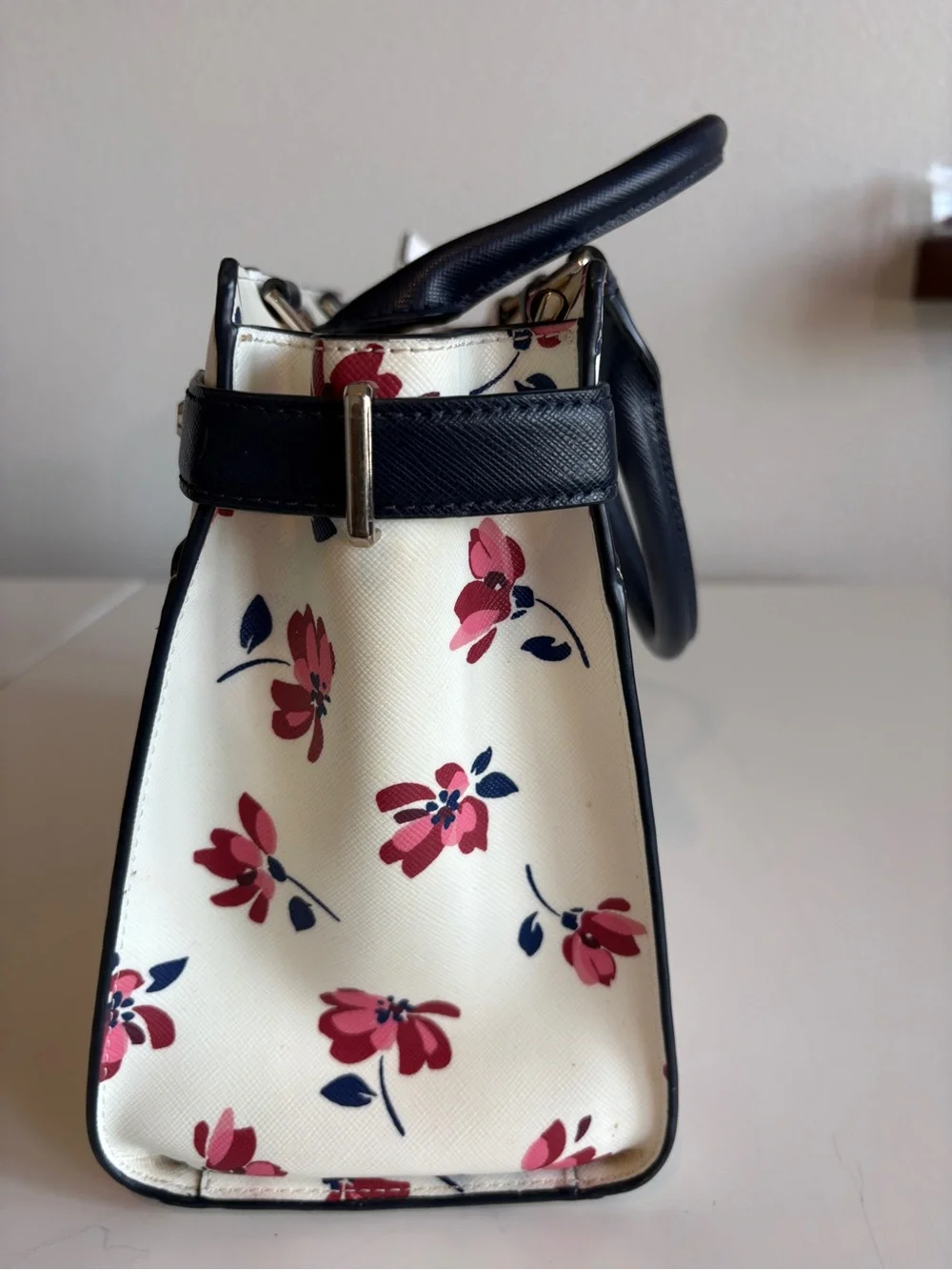 kate spade Cream Floral Satchel with Pink & Navy Accents